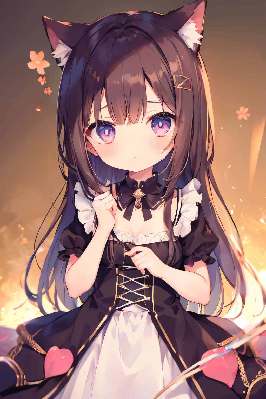 、Dirndl、Putting on a collar、Elementary school girl、7-year-old girl,Very beautiful and Shining Eyes、Shining Eyes、1 girl、Small breasts、Cat ear、(((((Small body)))))、heart❤、((Sweat、vapor))、