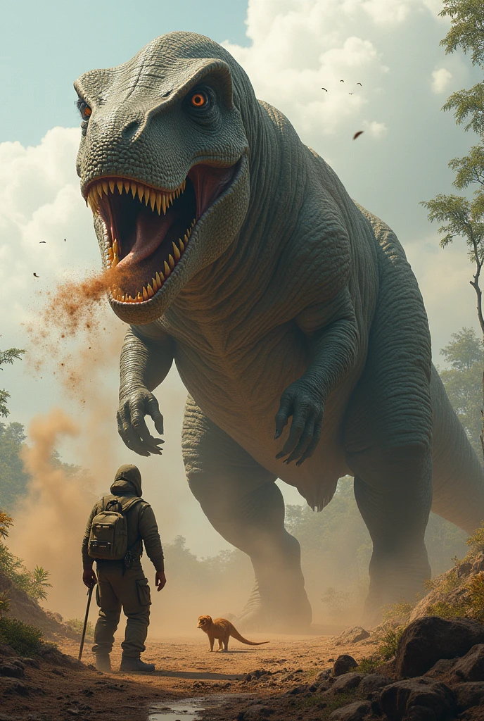 he evolved in another way, spits out bursts of dirt that he himself eats from the ground, but it is extremely large, gargantuan, approximately 10 meters tall when adult, this animal is omnivorous, but it is not recommended to go near him when he is hungry, similar to a t-Rex , smaller