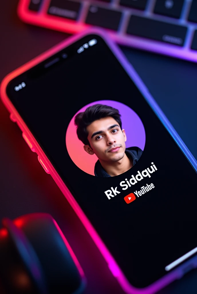 Prompt:-
create a instagram profile a black desk displaying instagram logo and realistic profile photo of a teenage boy in circle and "Rk Siddiqui YouTube is written in bold fonts under the profile photo , the instagram card is glowing in magenta color on the edge.