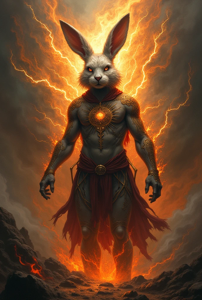 A religious picture of a god of chaos knowing as the arson bunny