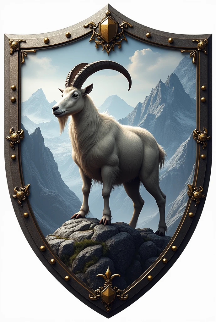 Create a shield with a mountain goat as an emblem