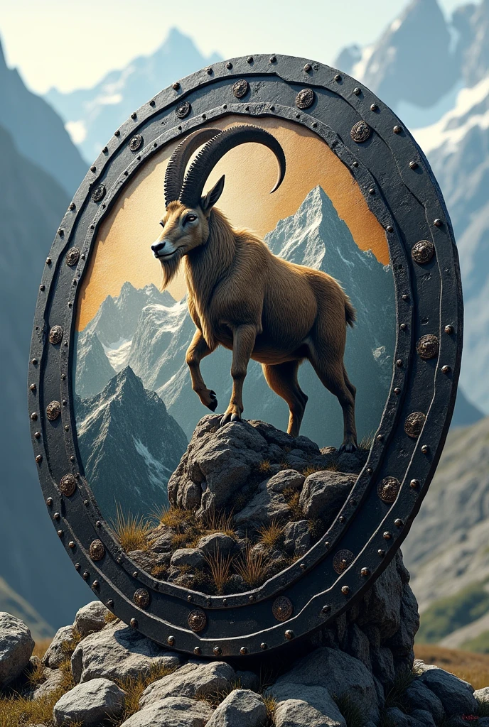 Create a shield with a mountain goat as an emblem