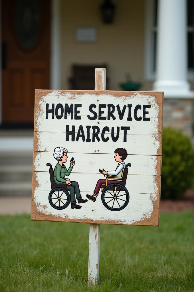 Show me a sign that says haircuts for seniors or disabled people at home