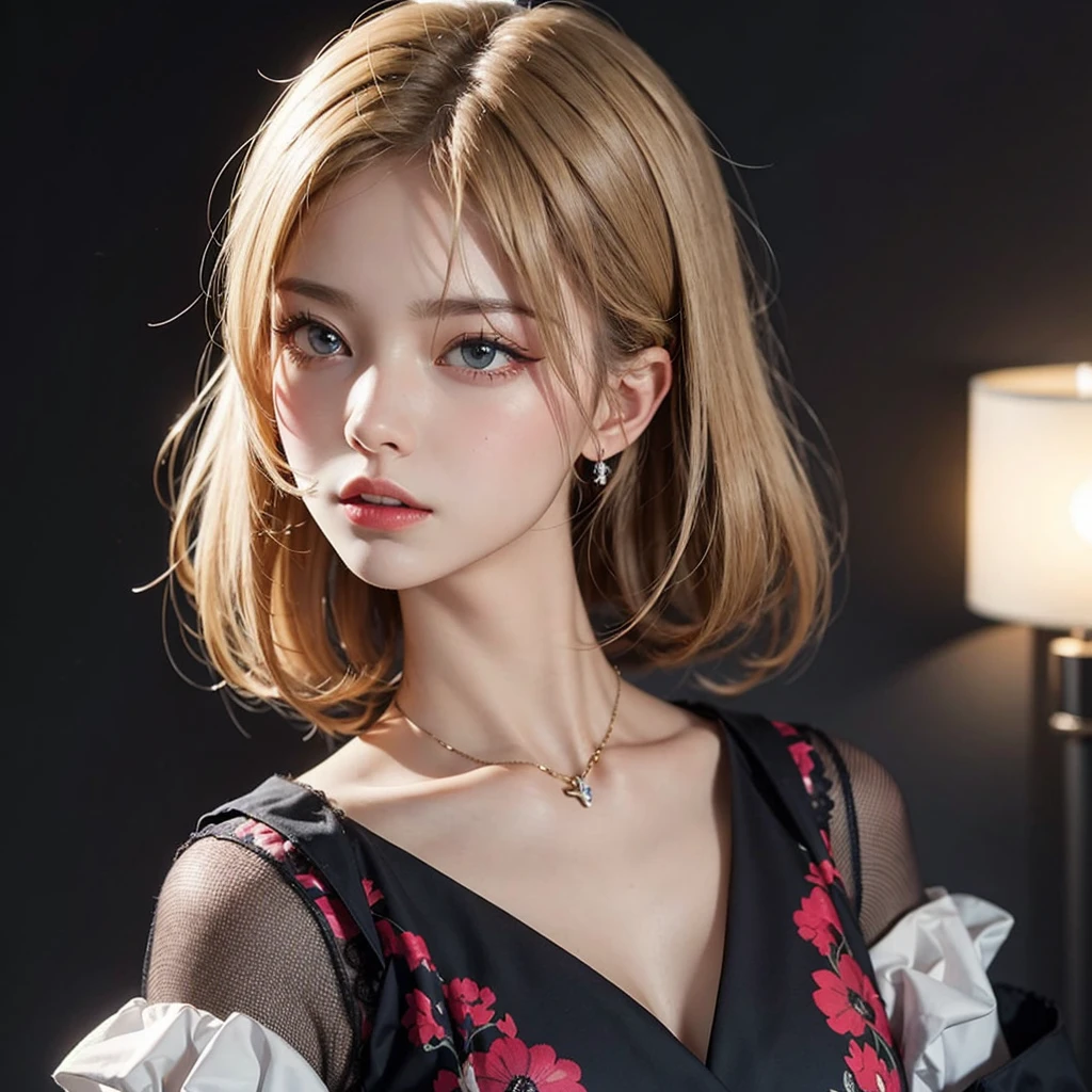 ((Highest quality)), ((masterpiece)), (detailed), One girl, Beauty、Angry hair is long blonde、She looks like Tzuyu from TWICE