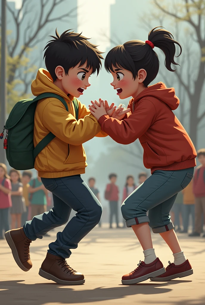 A boy hitting a girl