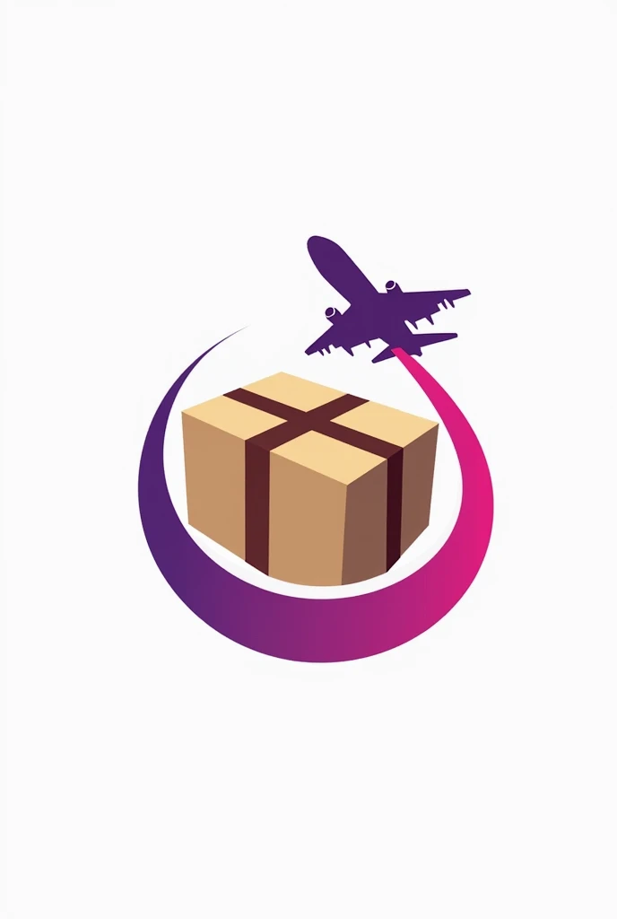 A logo for a company, with a brown package in the middle and an airplane as if it were a ring that goes around the package several times, and a little below the tweet that says LILY&#39;S SHOP, and the trail of the airplane in purple and pink mixed and intense colors with a white background