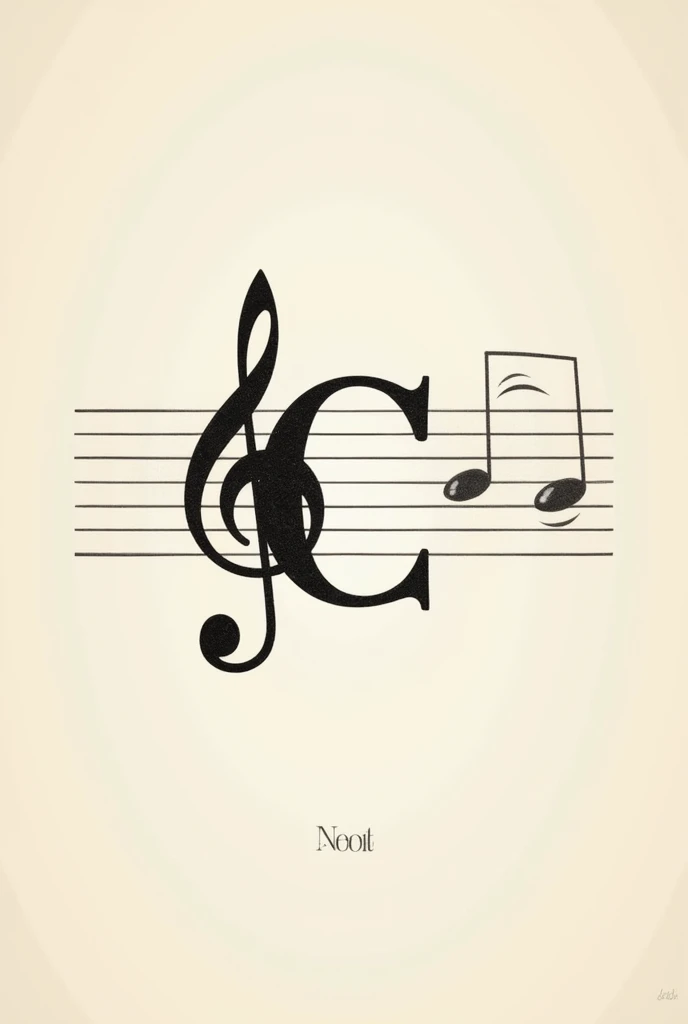 Create an image of a score and on it is written the school of C major, in the treble clef. Place the T and ST structure between the notes .