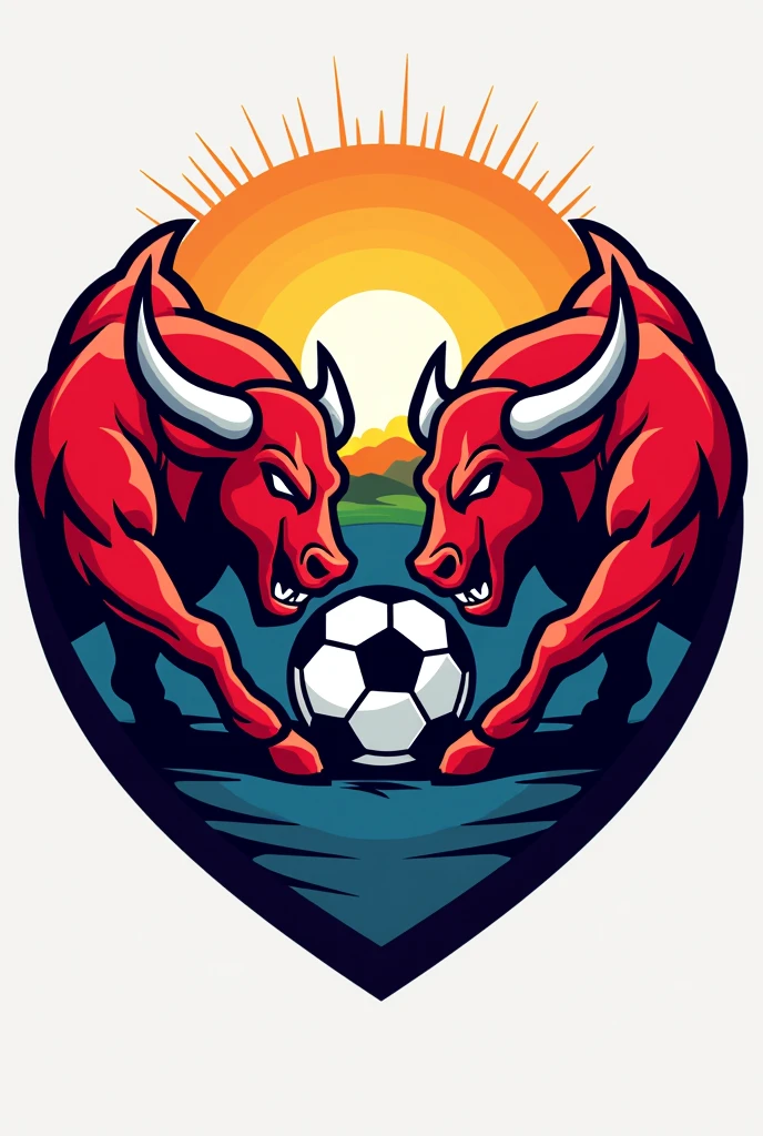 Create a logo for a Red Bull football club and make the logo say Red Bull Cali and between the bulls there is a soccer ball.