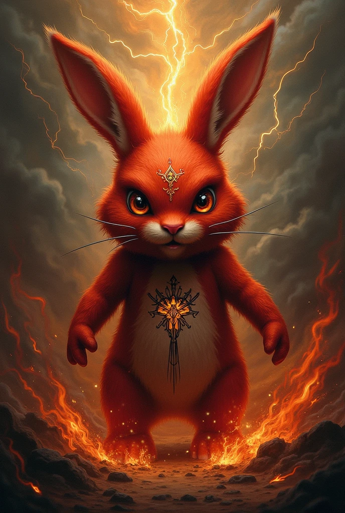 A religious picture of a god of chaos knowing as the arson bunny 