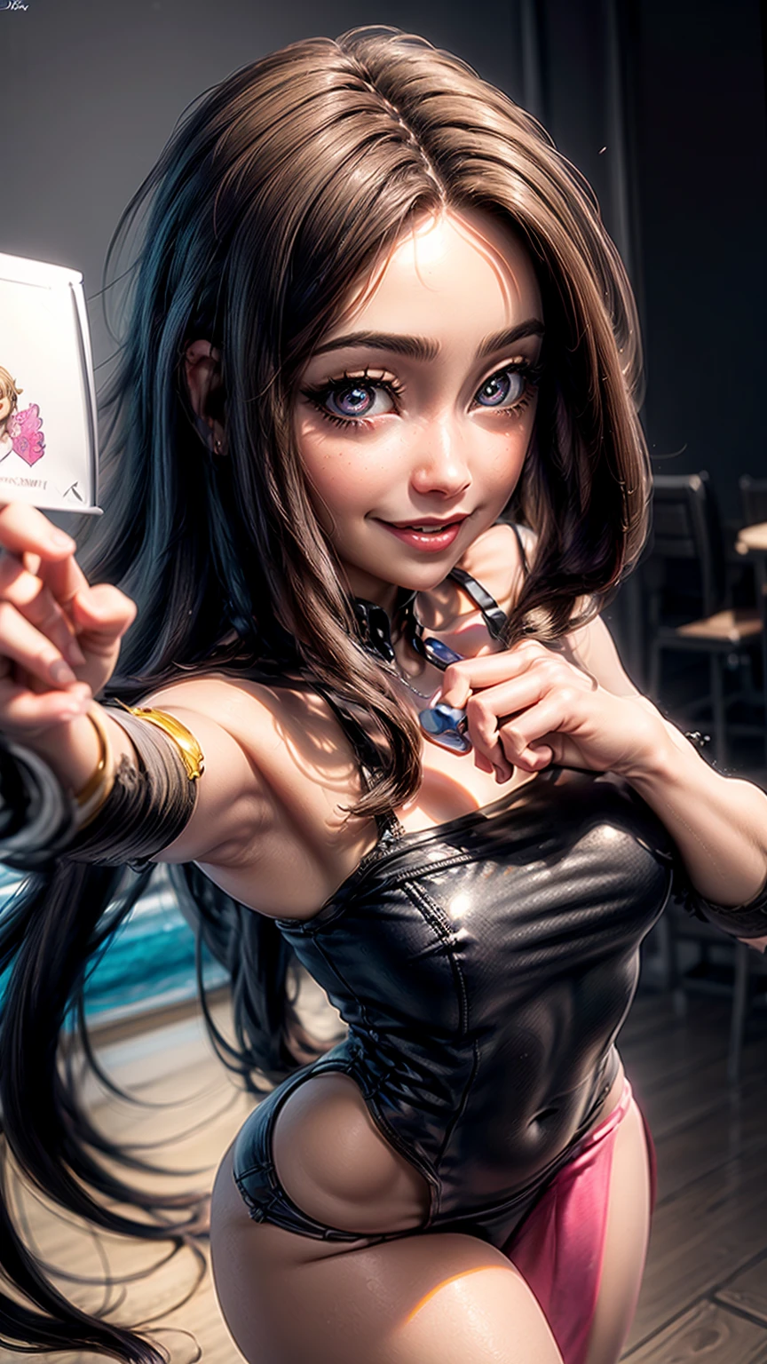 A cute anime-style girl, beautiful detailed eyes, beautiful detailed lips, extremely detailed face, long eyelashes, smiling, holding a meme sign, digital art, 8k, highly detailed, photorealistic, vivid colors, soft lighting, whimsical, quirky, pastel colors