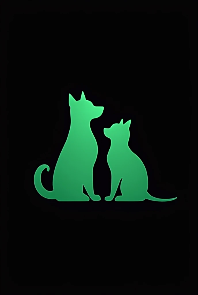 Veterinary logo with cat and dog silhouette in green color on black background