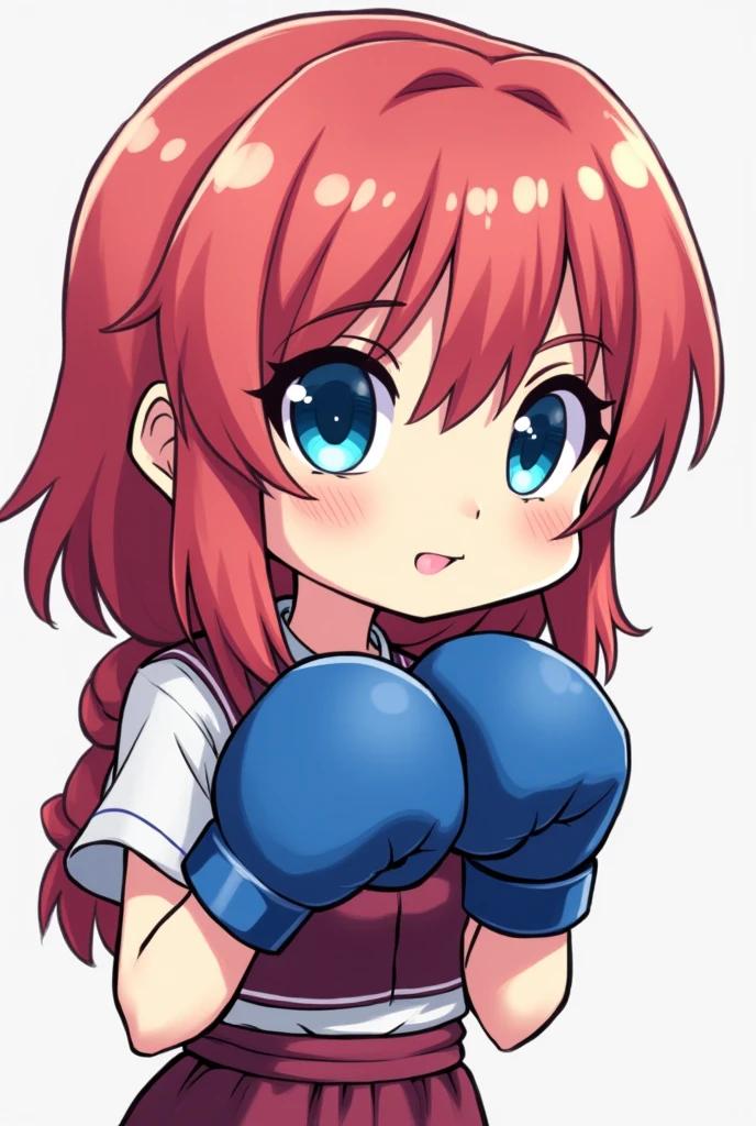 Female character Boxer with blue gloves, in Chibi pixelArt