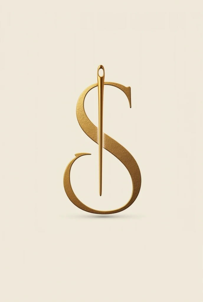 Create an image that is the logo for a clothing brand that has a golden S shaped like a thread going through a needle