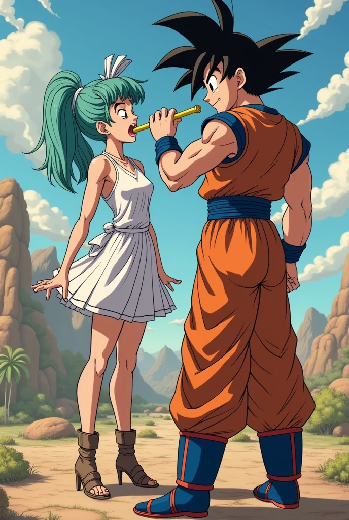 Bulma sucking Goku's penis