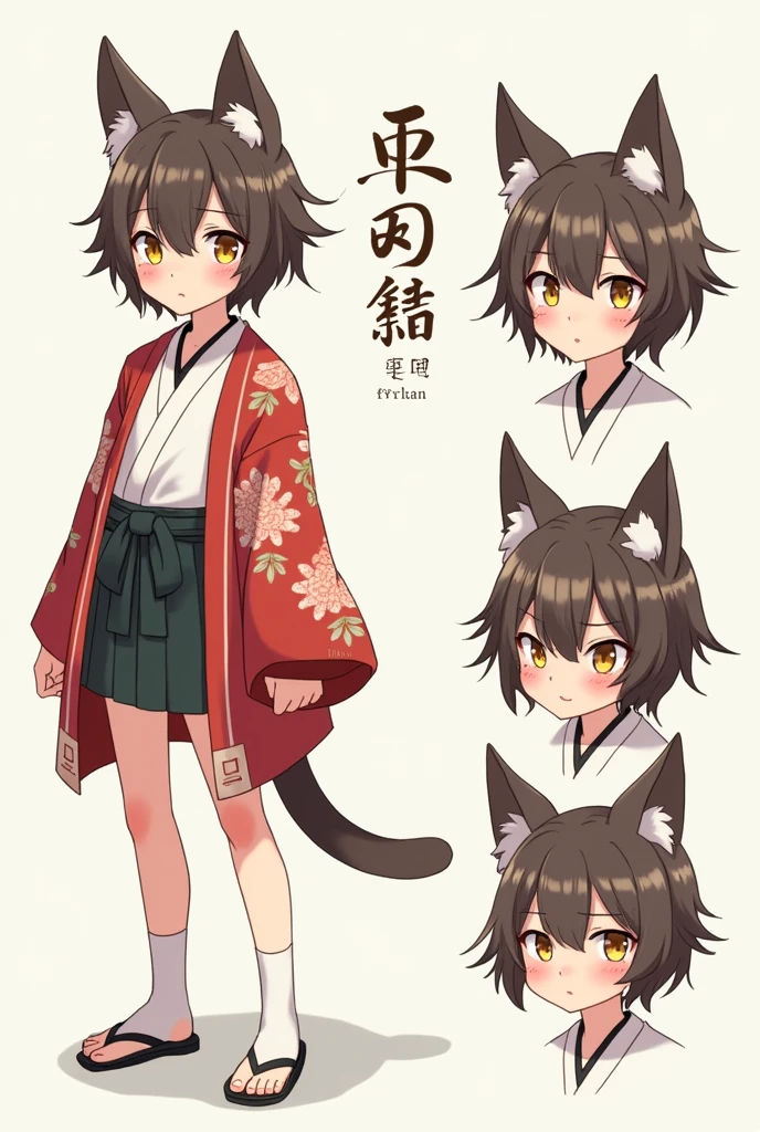 High quality illustrations, male,Cat-eared ager, three views, Front and sides and back, Character Sheet, Character Design, Various expressions(Happy expression、Sad expression、Angry expression) 、masterpiece、(Highest quality)、((kimono))、((Makes your face smaller))、The body is slim、((Yellow Eyes))、((10 poses and facial expressions))、Anime characters