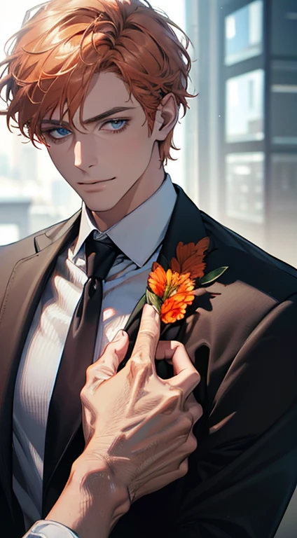 (best quality,4k,8k,highres,masterpiece:1.2),ultra-detailed,(realistic,photorealistic,photo-realistic:1.37),1 man,31 years old,mature man,very handsome,without expression,smile,short grey b
Orange hair,blue eyes,penetrating gaze,perfect face without errors,imposing posture,businessman,office background,cinematic lighting,hdr image
