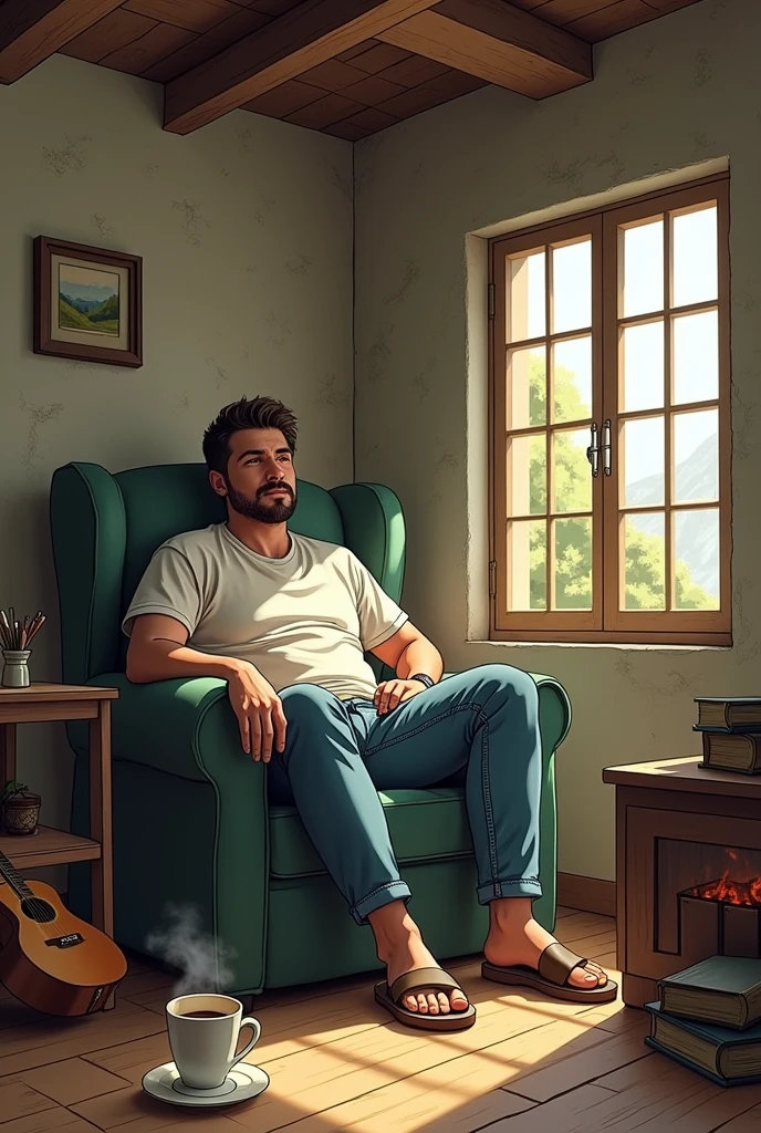 Make an Image of Gustavo Lima inside a simple house