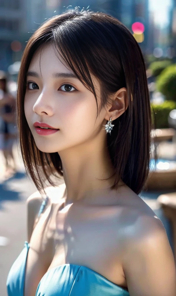 Light blue dress, sleek straight hair, depth of field, night cityscape, (6+girls:1.5), ulzzang-6500v1.1, (original: 1.2), (realistic: 1.3) , beautiful girl with beautiful details, extremely detailed eyes and face, eyes with beautiful details, absurd, beautiful hair, detailed hair, incredibly absurd, huge file size, ultra detail, high resolution, ultra detailed, best quality, masterpiece, illustration, ultra detailed and beautiful, ultra detailed, CG, unity, 8k wallpaper, amazing, fine Detail, masterpiece, top quality, official art, extremely detailed CG unity 8k wallpaper, cinematic lighting, (perfect shiny skin:0.6), slim and smooth lines, (floating), (large breasts:1), earrings , masterpiece, best quality,