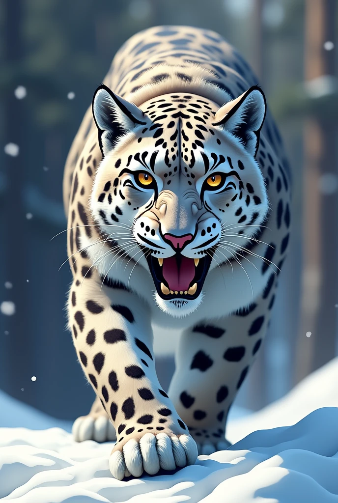 give me 4 ideas for a logo of an aggressive snow leopard looking forward
