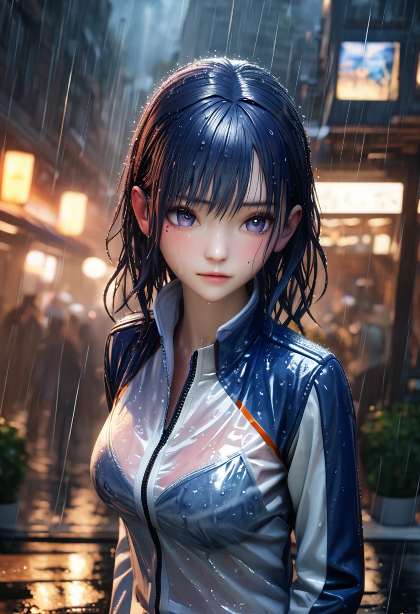 masterpiece, Highest quality, Very detailed, High resolution, expensive resolution, High resolution, 4K, 8k, Unity 8k wallpaper, Very detailed CG, masterpiece, 2D, 3d, Beautiful details, depth, Fine texture, Highest quality: 1.3, Perfect focus, Beautiful Skin, he, rain, Wet, Wet clothes: 1.Two very cute anime girls, (bra visible through thin tennis uniform underwear coat Wet from pouring rain), Big Breasts, expensive twin-tail hair, One Girl, rain, (raindrops dripping from Wet hair, bra visible through thin tennis uniform underwear coat Wet from rain, Tennis shoes), Mole under the eye, Looking at the audience, expensive