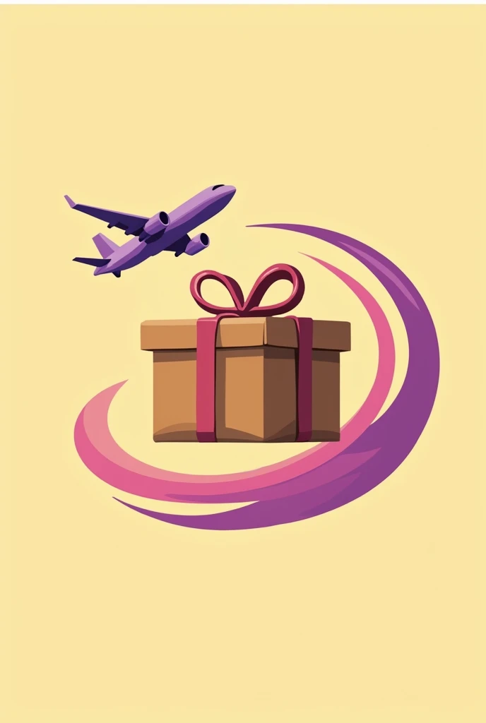 A logo for a company, with a brown package in the middle and an airplane as if it were a ring that goes around the package several times, and a little below the tweet that says LILY'S SHOP, and the trail of the airplane in purple and pink mixed with intense colors with a yellow background like that of the Pichincha bank