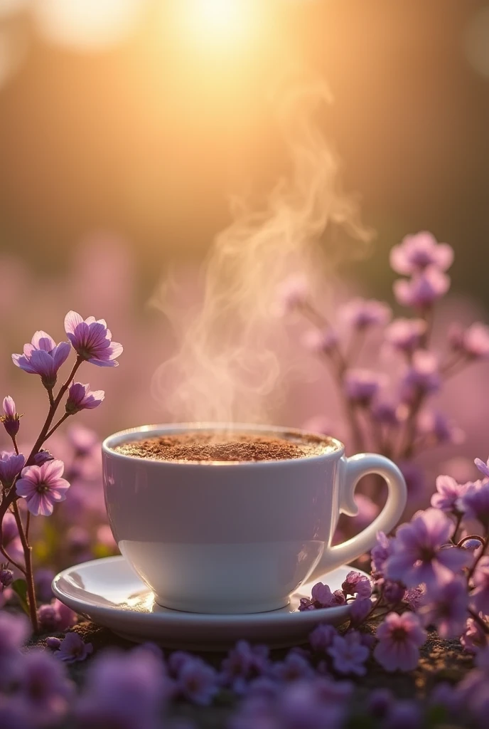 Warm coffee background light purple small flowers