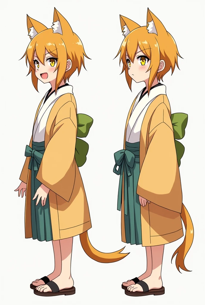 High quality illustrations, male,Cat-eared teenager, three views, Front and sides and back, Character Sheet, Character Design, Various expressions(Happy expression、Sad expression、Angry expression) 、masterpiece、(Highest quality)、((kimono))、((Makes your face smaller))、The body is slim、((Yellow Eyes))、((10 poses and facial expressions))、Anime characters