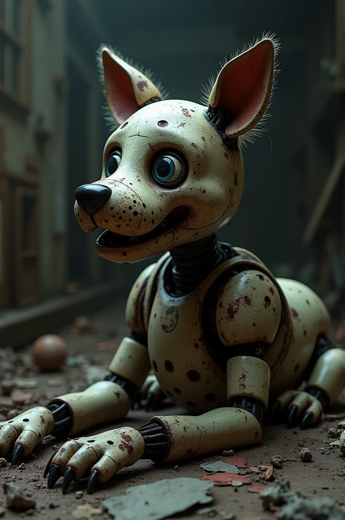 Destroyed animatronic dog like fnaf