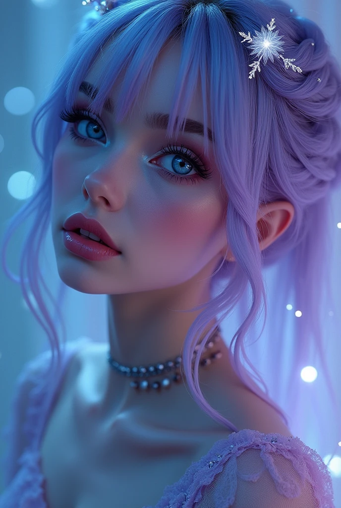 Exquisite girl,light blue eyes,vidid violet hair,gothic makeup, glowing jewelry,gorgeous,high resolution,极high resolution,wallpaper,Adding details,Clarity Enhancement,Detail Enhancement,Silver Hair,Divine Light