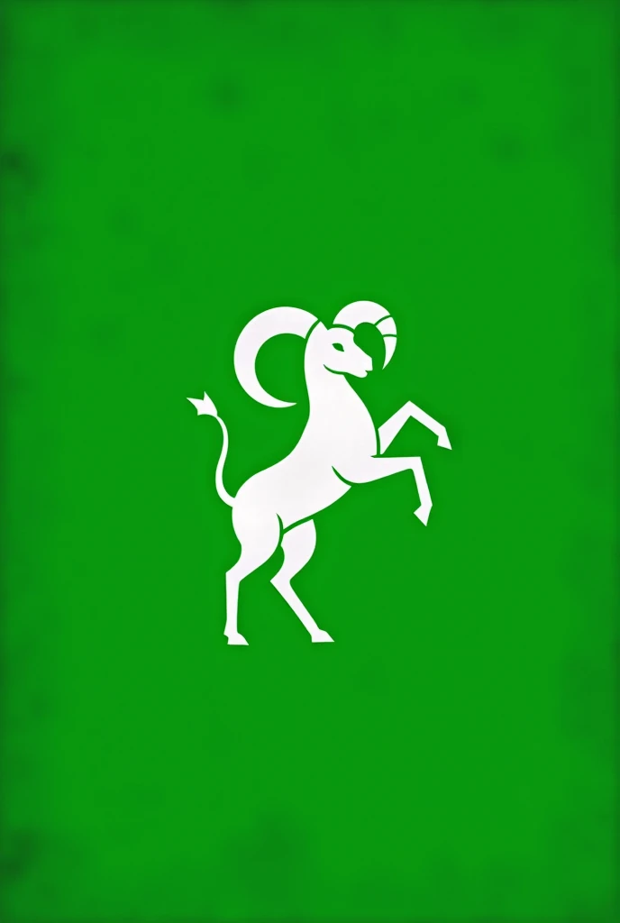 Create a kingdom flag with a ram as an emblem remove detail make the ram simpler put it on a green background 