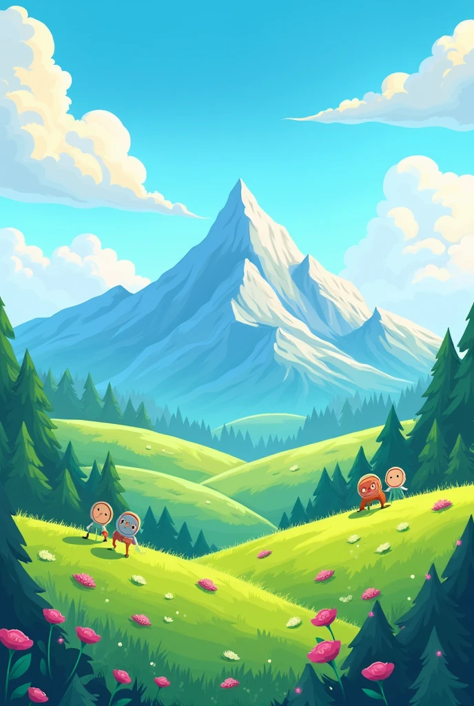 ((Landscape)),((cartoon)),(faraway),mountain range