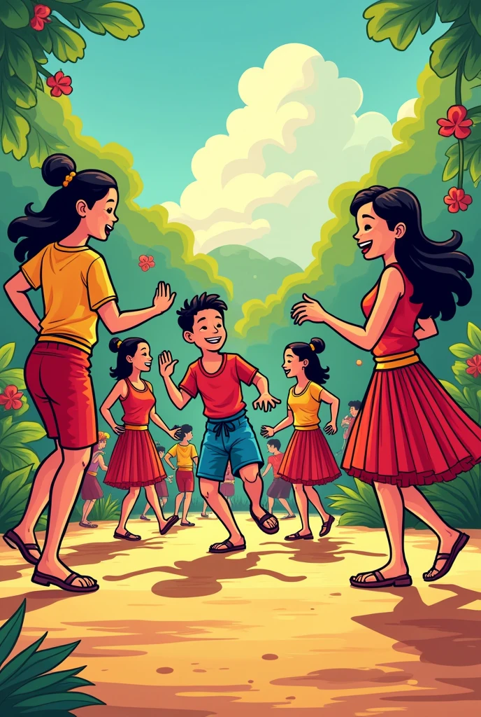 Tinikling in the Philippines cartoon drawing