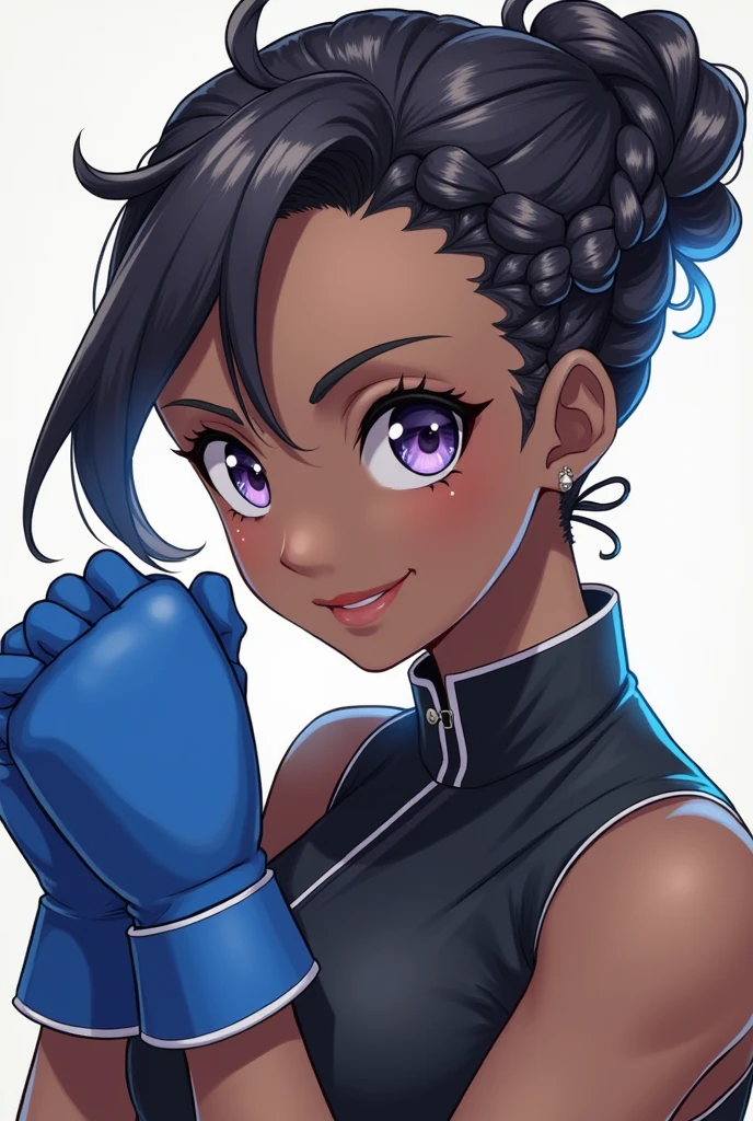 Sprite Black female character with braid bun Boxer with blue gloves