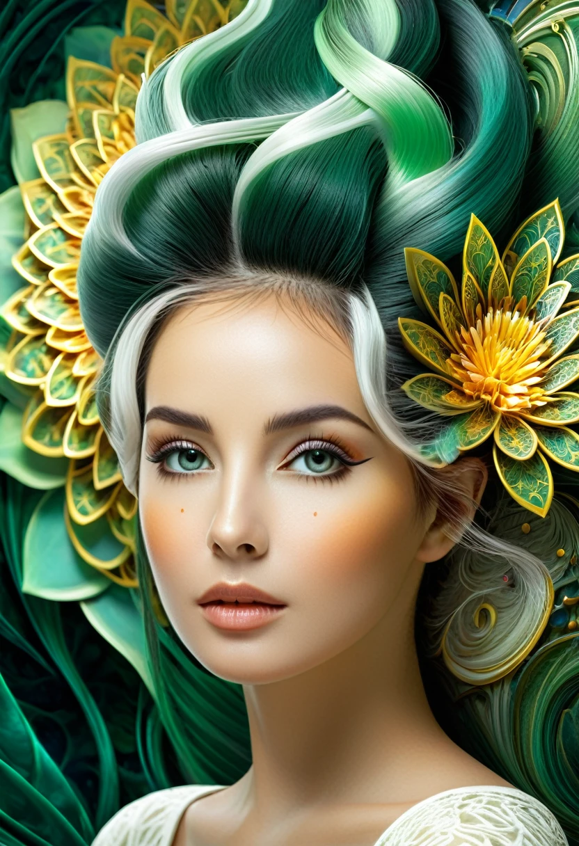 high quality, 8K Ultra HD, Surreal portrait of a stunning woman.
(masterpiece, best quality, best quality, Official Art, fine、Aesthetic:1.2), (A girl:1.3), (Fractal Art:1.3), card, Tarot, Jade hair, Double-edged, Flowering, (Good lighting:1.1), ((high resolution)), Tarot card style