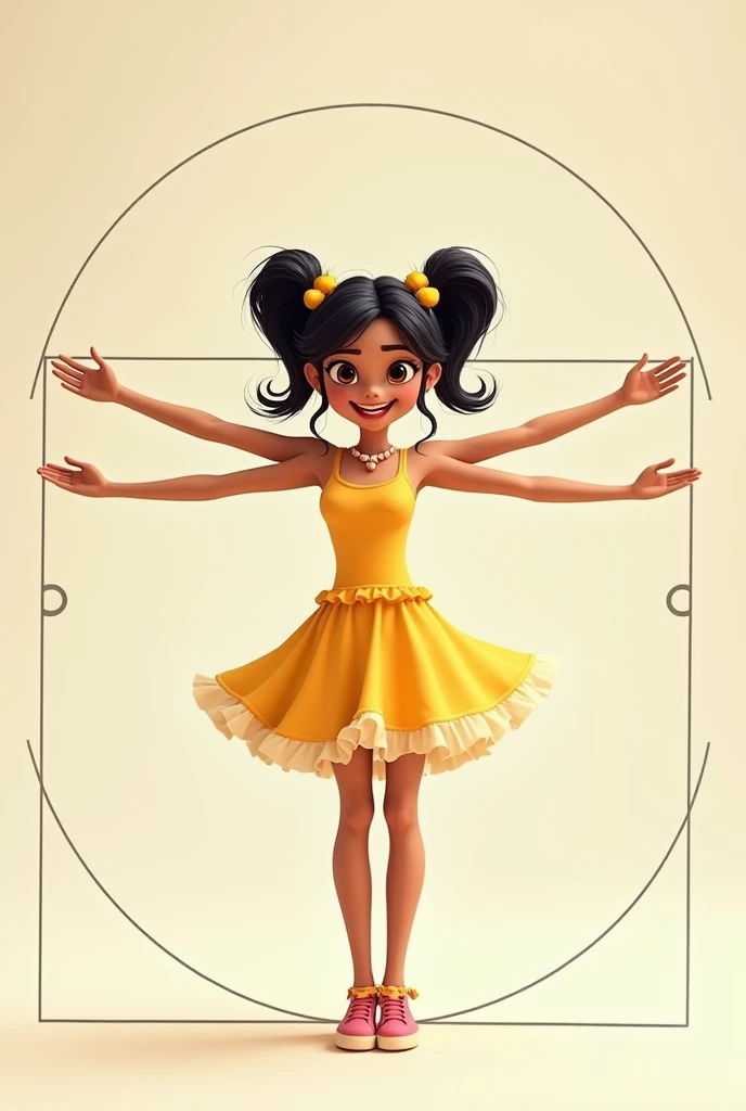 (photorealism:1.2), a vitruvian man but make it Vanellope von Schweetz, a princess from disney. make it cartoon and easy to draw