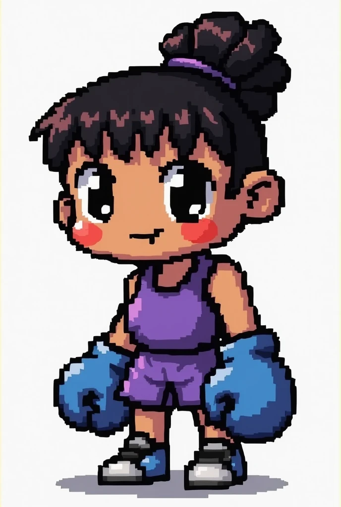 2D Pixel Sprite Black Female Character with Braid Bun Boxer with Blue Gloves Super Nintendo.