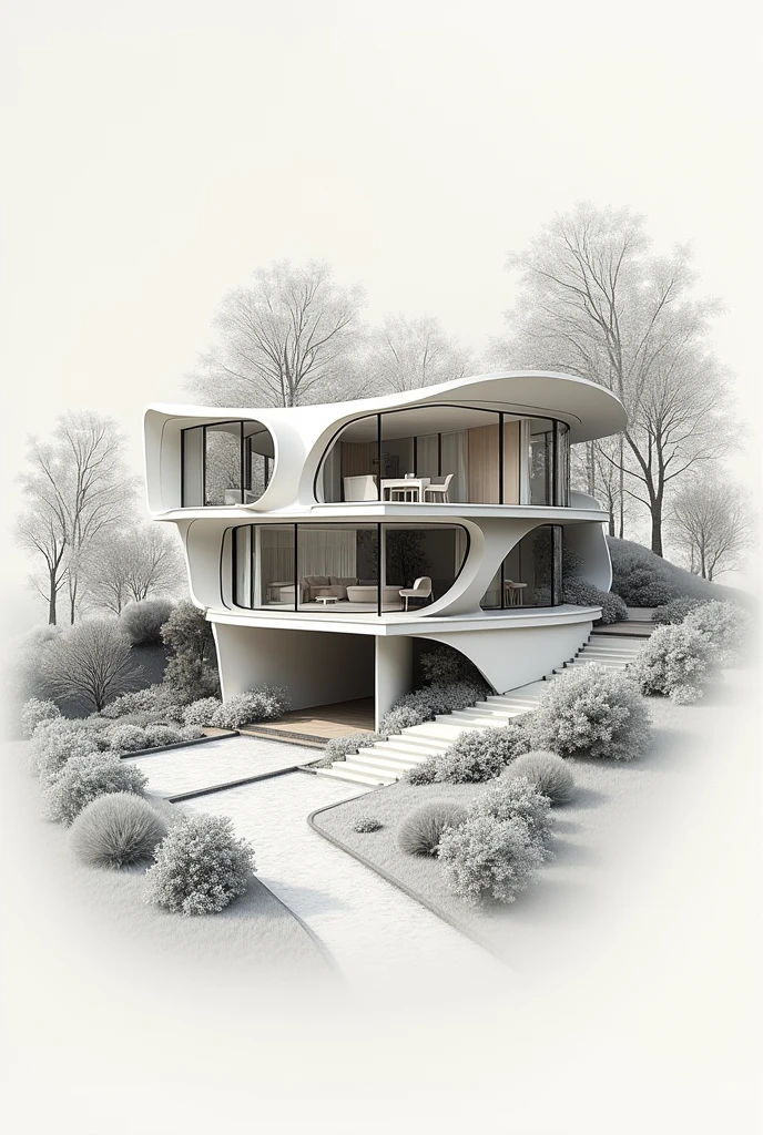 Realistic Curve landed house detail plan