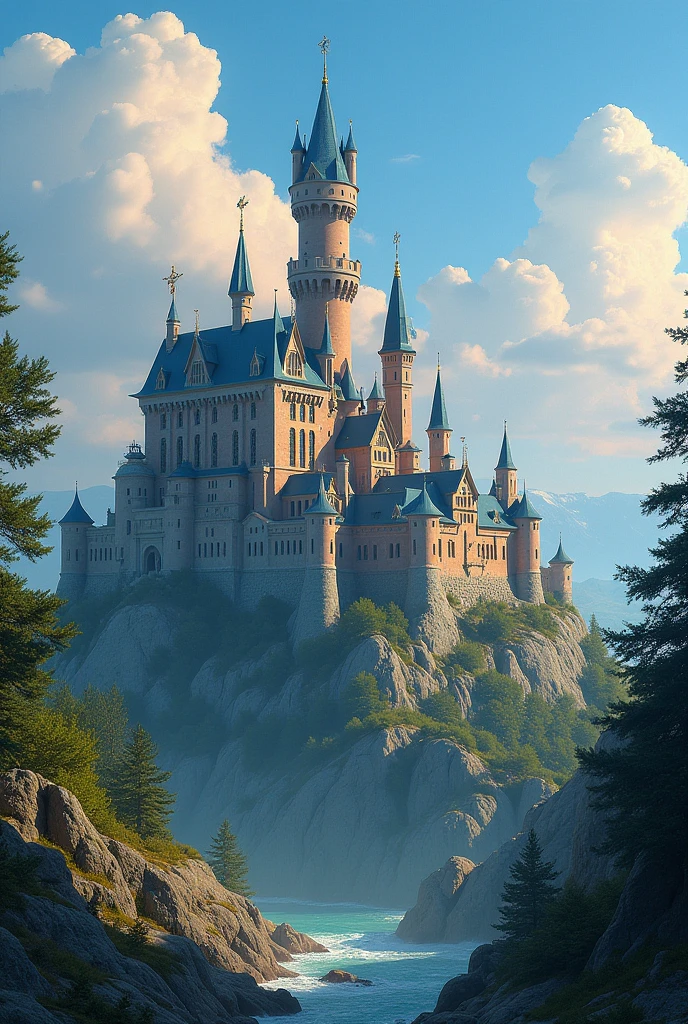 masterpiece, 最high quality, high quality, Very detailed CG unit 8k wallpaper, outdoor, Invalid, sky, A beautiful medieval castle, No humans, Writing border depth, high resolution, Chromatic Aberration, Practical, Very detailed, Artステーションのトレンド, CG Social Trends, complicated, Attention to detail, dramatic, Art:On the go