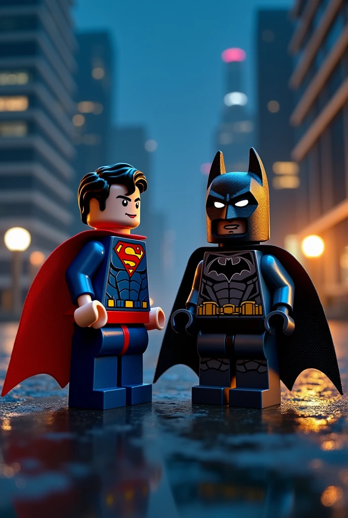 Superman and Batman in lego art, night