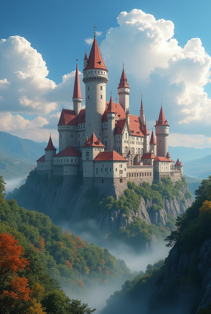 masterpiece, 最high quality, high quality, Very detailed CG unit 8k wallpaper, outdoor, Invalid, sky, A beautiful medieval castle,Red roof, No humans, Writing border depth, high resolution, Chromatic Aberration, Practical, Very detailed, Artステーションのトレンド, CG Social Trends, complicated, Attention to detail, dramatic, Art：On the go