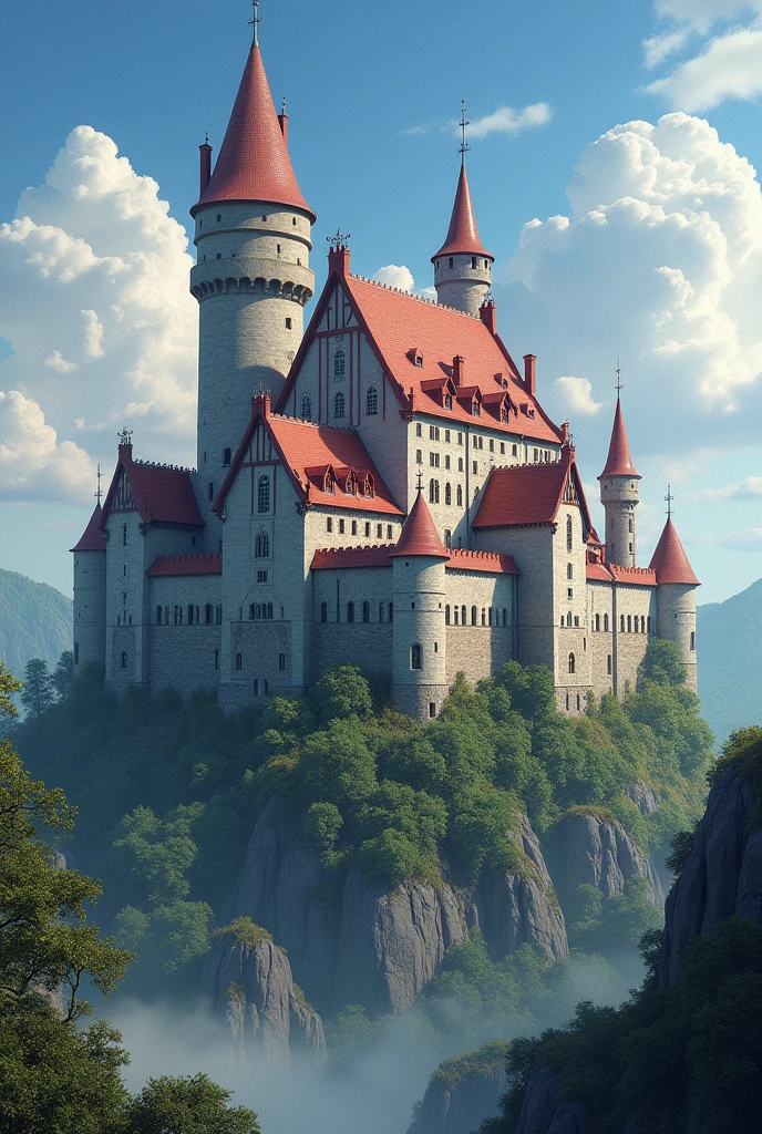 masterpiece, 最high quality, high quality, Very detailed CG unit 8k wallpaper, outdoor, Invalid, sky, A beautiful medieval castle,Red roof, No humans, Writing border depth, high resolution, Chromatic Aberration, Practical, Very detailed, Artステーションのトレンド, CG Social Trends, complicated, Attention to detail, dramatic, Art：On the go