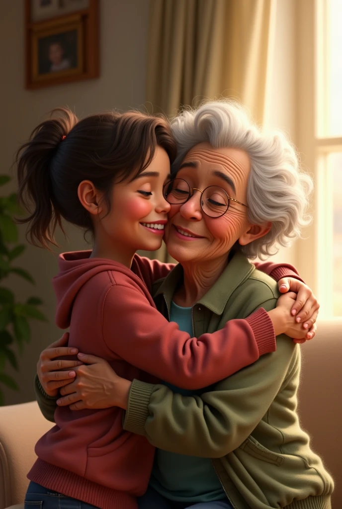Me giving my grandmother a hug