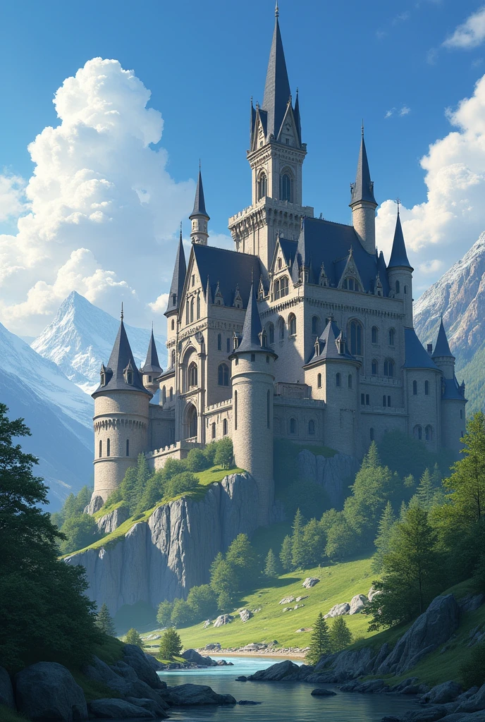 masterpiece, 最high quality, high quality, Very detailed CG unit 8k wallpaper, outdoor, Invalid, sky, A beautiful medieval castle,Black roof, No humans, Writing border depth, high resolution, Chromatic Aberration, Practical, Very detailed, Artステーションのトレンド, CG Social Trends, complicated, Attention to detail, dramatic, Art:On the go