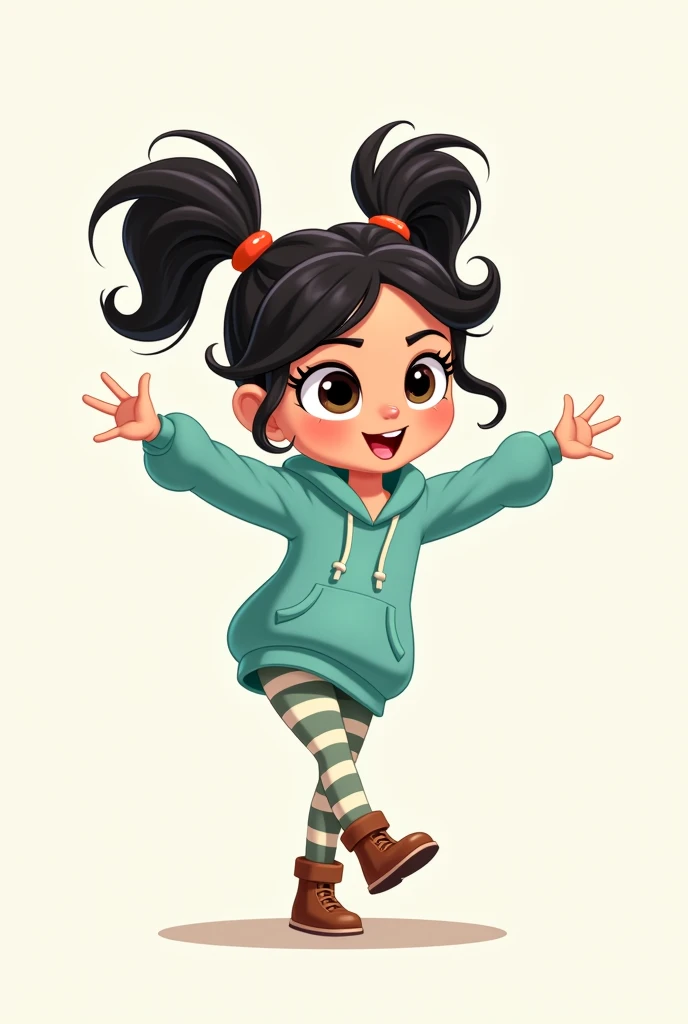 a vitruvian man but make it Vanellope von Schweetz, a princess from disney with her usual clothes. make her small and cute, cartoonized and easy to draw for a beginner artist. no too much shadow