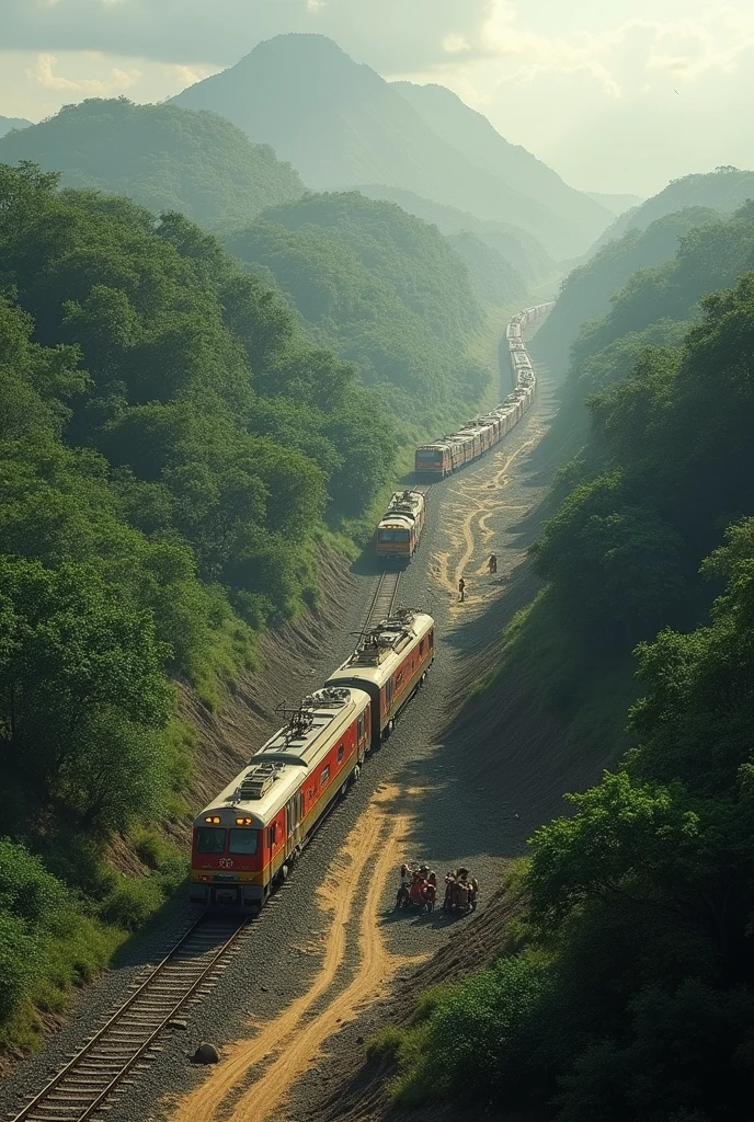 Make an image showing the impact on society and nature thanks to the construction of the Mayan train in Mexico