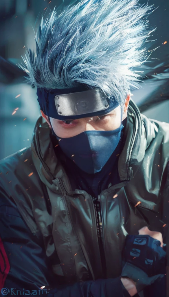 Close-up of a person wearing a mask and face mask., kakashi hatake, kakashi, Anime Badass 8K, Anime Style 4 K, anime wallpaper 4k, anime wallpaper 4 k, anime wallpaper 4k, Naruto art style, manga wallpaper 4 k, anime wallpaper 4k konachan ที่ดีที่สุด, shinobi, Realistic anime style