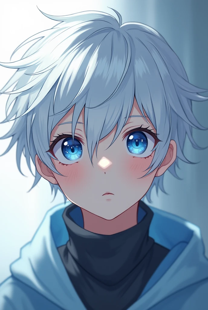 Anime boy white hair blue eyes