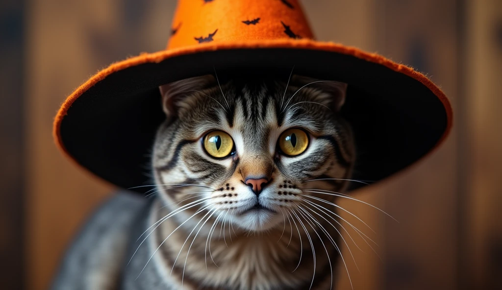Cat in a witch hat for Halloween