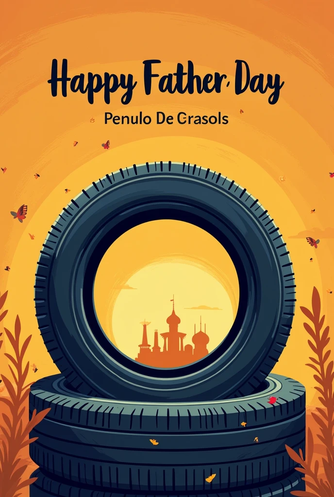 Create a celebratory tire voucher for Father's Day with a loving message (in Portuguese-BR)