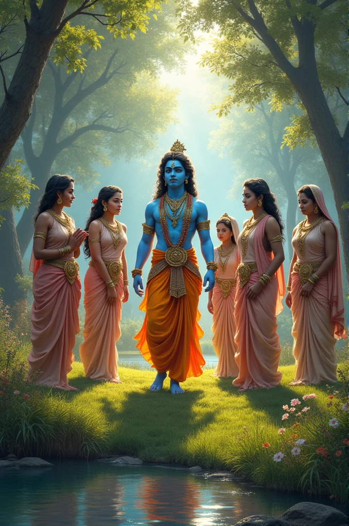 Lord Krishna surrounded by gopikas